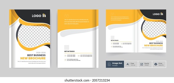 business brochure design cover template yellow color layout modern bi fold brochure presentation theme use for multipurpose abstract A4 size annual report or magazine cover theme for corporate