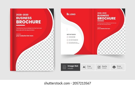 business brochure design cover template red color modern layout bi fold brochure presentation theme use for multipurpose abstract A4 size annual report or magazine cover theme for corporate