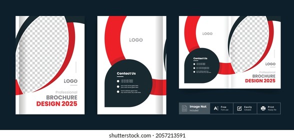 business brochure design cover template red color modern layout bi fold brochure presentation theme use for multipurpose abstract A4 size annual report or magazine cover theme for corporate