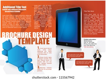 Business Brochure Design Template with a 3d tablet and businessman silhouettes