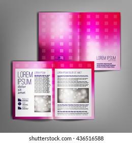 Business brochure design template with bright blurred abstract pink background. Vector flyer layout, cover, poster design. 