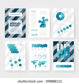 Business brochure design template with infographics. Annual report layout. Vector illustration.