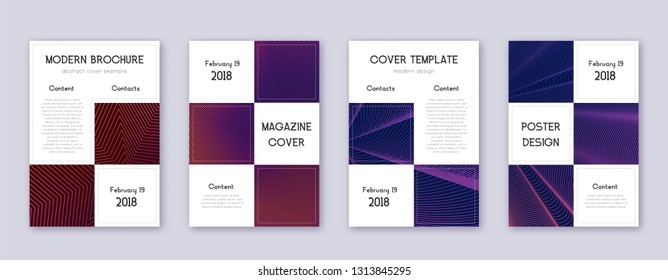 Business brochure design template set. Violet abstract lines on dark background. Alive brochure design. Excellent catalog, poster, book template etc.