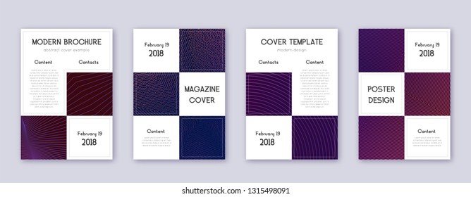 Business brochure design template set. Violet abstract lines on dark background. Alive brochure design. Fantastic catalog, poster, book template etc.