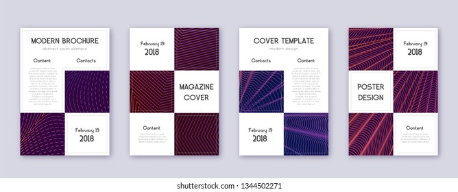 Business brochure design template set. Violet abstract lines on dark background. Alive brochure design. Fabulous catalog, poster, book template etc.