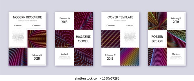 Business brochure design template set. Rainbow abstract lines on wine red background. Adorable brochure design. Unusual catalog, poster, book template etc.