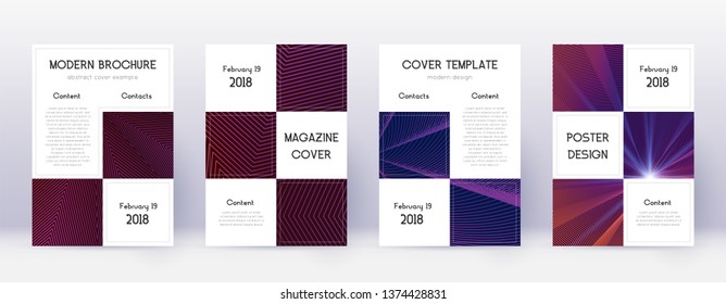 Business brochure design template set. Violet abstract lines on dark background. Alive brochure design. Graceful catalog, poster, book template etc.