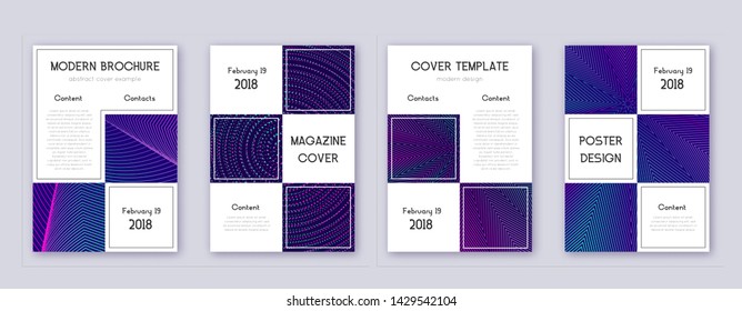 Business brochure design template set. Neon abstract lines on dark blue background. Adorable brochure design. Fancy catalog, poster, book template etc.