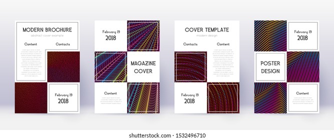 Business brochure design template set. Rainbow abstract lines on wine red background. Alive brochure design. Appealing catalog, poster, book template etc.