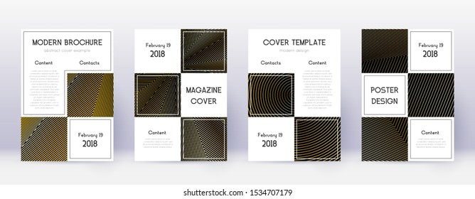 Business brochure design template set. Gold abstract lines on black background.  brochure design. Trending catalog, poster, book template etc.