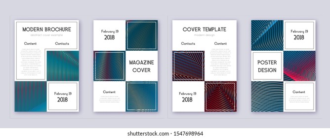 Business brochure design template set. Red abstract lines on white blue background. Alive brochure design. Breathtaking catalog, poster, book template etc.