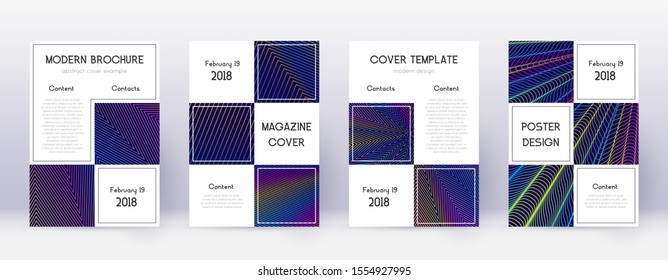 Business brochure design template set. Rainbow abstract lines on dark blue background. Adorable brochure design. Surprising catalog, poster, book template etc.