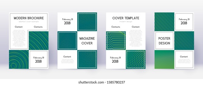 Business brochure design template set. Green abstract lines on dark background. Adorable brochure design. Enchanting catalog, poster, book template etc.