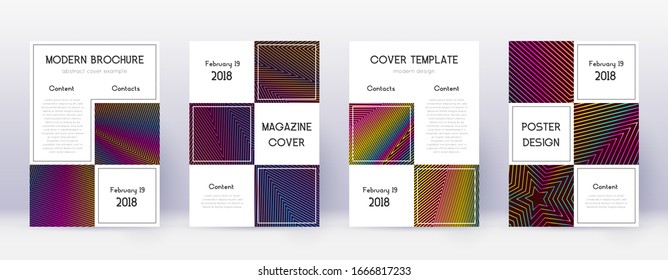 Business brochure design template set. Rainbow abstract lines on wine red background. Alive brochure design. Astonishing catalog, poster, book template etc.