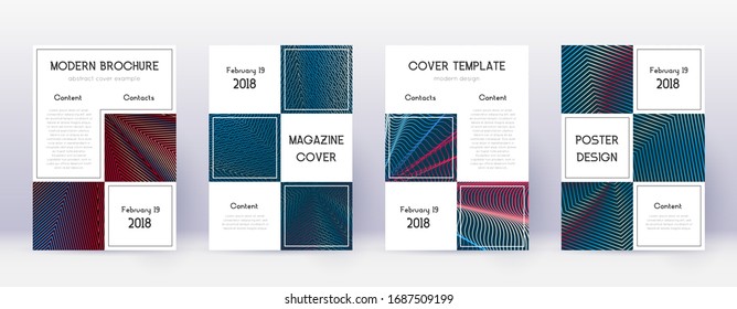 Business brochure design template set. Red abstract lines on white blue background. Alive brochure design. Elegant catalog, poster, book template etc.