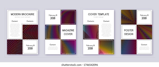 Business brochure design template set. Rainbow abstract lines on wine red background. Alive brochure design. Actual catalog, poster, book template etc.