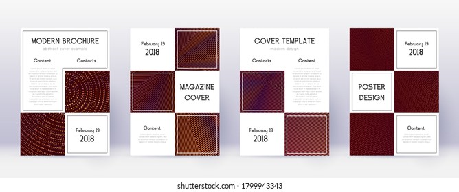 Business brochure design template set. Orange abstract lines on wine red background. Adorable brochure design. Interesting catalog, poster, book template etc.