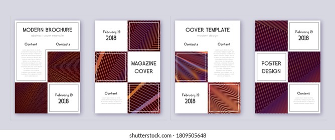 Business brochure design template set. Orange abstract lines on wine-red background. Adorable brochure design. Overwhelming catalog, poster, book template etc.