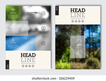 Business brochure design template. Vector flyer layout, blur background with elements for magazine, cover, poster design. A4 size.