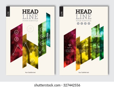 Business brochure design template. Vector flyer layout, blur background with elements for magazine, cover, poster design. A4 size.