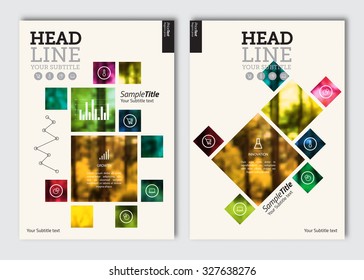 Business brochure design template. Vector flyer layout, blur background with elements for magazine, cover, poster design. A4 size.