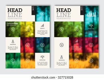 Business brochure design template. Vector flyer layout, blur background with elements for magazine, cover, poster design. A4 size.