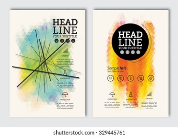 Business brochure design template. Vector flyer layout, colorful triangular background with elements for magazine, cover, poster design. A4 size.