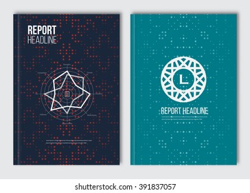 Business brochure design template. Vector flyer layout, abstract dots background with elements for report, magazine, cover, poster design. A4 size.