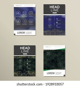 Plantilla vectorial de diseño de folletos comerciales en tamaño A4, con fondo de desenfoque