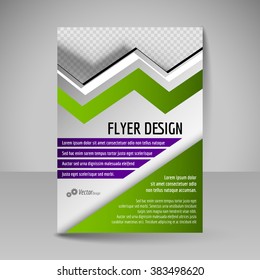 Business brochure. Editable A4 poster for design cover of magazine, education, presentation, website. Flyer template. Green and purple colors.