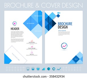 Business brochure, flyer and booklet design layout template with squares and polygons. Vector illustration.