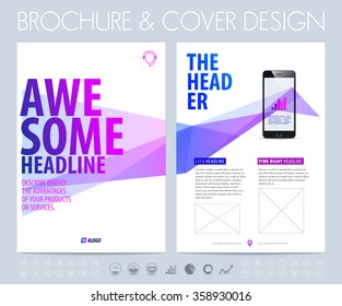 Business brochure, flyer and booklet design layout template with polygonal background. Vector illustration.