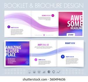 Business brochure, flyer and cover design layout template with dynamic waves background. Vector illustration.