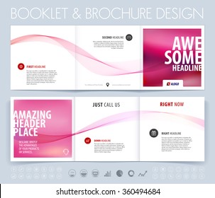 Business Brochure, Flyer And Cover Design Layout Template With Dynamic Waves Background. Vector Illustration.