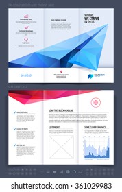 Business brochure, flyer and cover design layout template with polygonal plane. Vector illustration.