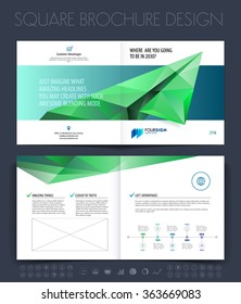 Business brochure, flyer and cover design layout template with polygonal paper plane graphics. Vector illustration.