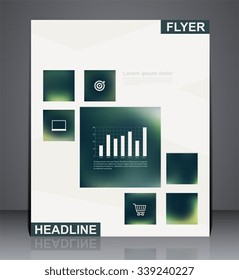 Business brochure flyer design with elements Infographic in A4 size, layout cover design in green colors with blurred background