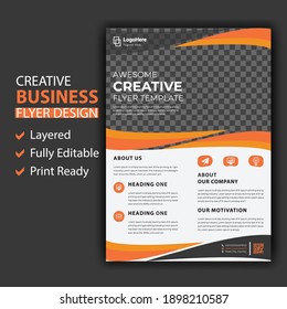 business brochure flyer design layout template A4, blur background, Template vector design for Magazine, Poster, Corporate Presentation, Portfolio, Flyer infographic, layout modern with orange color