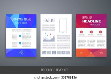 Business brochure flyer design layout template on triangle background. Templates. Design Set of Web, Mail, Brochures. Mobile, Technology, and Infographic Concept. Modern flat and line icons. 
