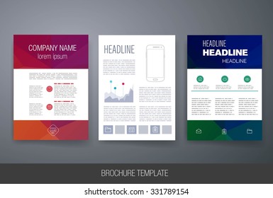 Business brochure flyer design layout template on triangle background. Templates. Design Set of Web, Mail, Brochures. Mobile, Technology, and Infographic Concept. Modern flat and line icons. 