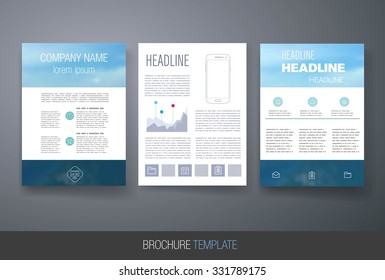 Business brochure flyer design layout template on blur background. Templates. Design Set of Web, Mail, Brochures. Mobile, Technology, and Infographic Concept. Modern flat and line icons. 