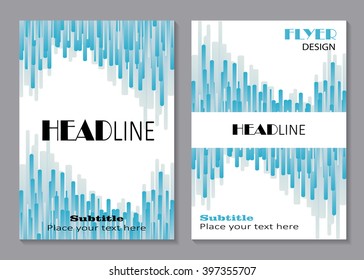 Business brochure flyer design layout template in A4 size. Blue lines in shape of wave , abstract vector background. Business, science, medicine and technology design.