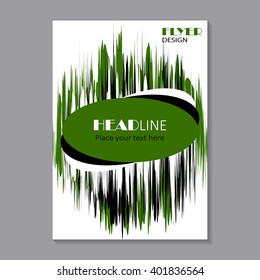 Business brochure flyer design layout template in A4 size. Sound waves oscillating. Abstract technology background  with oval banner for your text. Vector illustration.