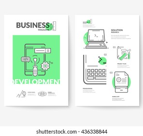 Business brochure flyer design layout template, with concept icons:
Mobile development.
