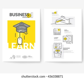 Business brochure flyer design layout template, with concept icons:
E-learning.