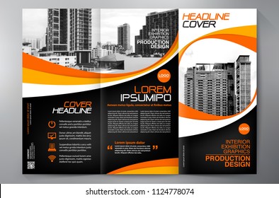 Business Brochure. Flyer Design. Leaflets 3 fold Template. Cover Book and Magazine. Annual Report Vector illustration