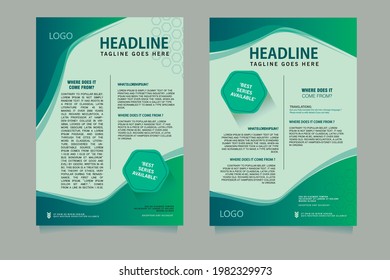 Folleto comercial. Diseño de volante. Folletos a4 Plantilla. Diseño de fondo plano abstracto verde en la ilustración del vector de tamaño A4