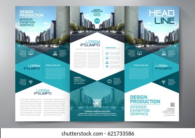 Business Brochure. Flyer Design. Leaflets 3 fold Template. Cover Book and Magazine. Annual Report Vector illustration