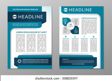 Business Brochure Flyer Design Template. Front And Back Page In A4 Size. Vector Layout With Set Of Icons And Infographic Elements