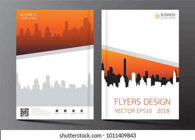 Business brochure flyer modern design. Cover book and magazine inspiration from buildings.Two sided orange and white on the gray background. Template A4 size vector illustration.
